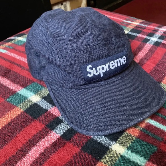 Supreme 100% Linen 5 panel Camp Hat Made In Italy Navy Blue 2021 - Picture 2 of 8